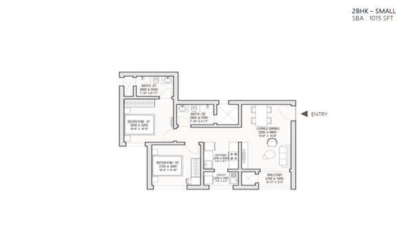 Featured Image of Sobha World City 2 BHK Small Floor Plan