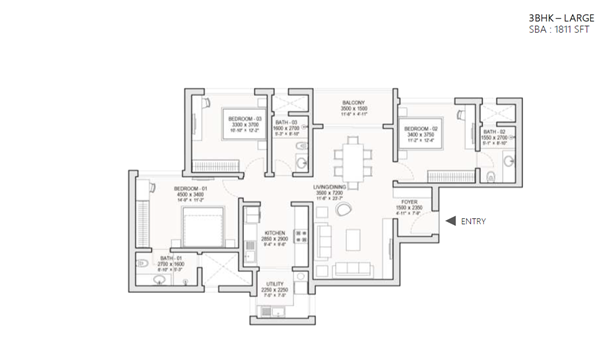 Featured Image of Sobha World City 3 BHK Large Floor Plan