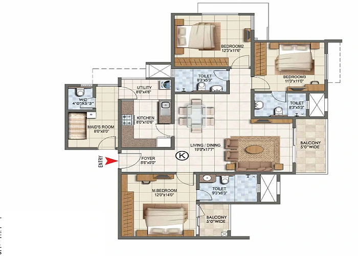 Featured Image of Sobha World City 4 BHK Apartment Floor Plan